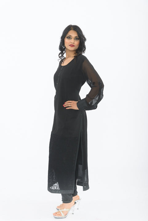 Ariyana Couture Embroidered Kurta Set | Black, Floral, Kurta, Boat, Long  Sleeves | Embellished blouse, Aza fashion, Fashion